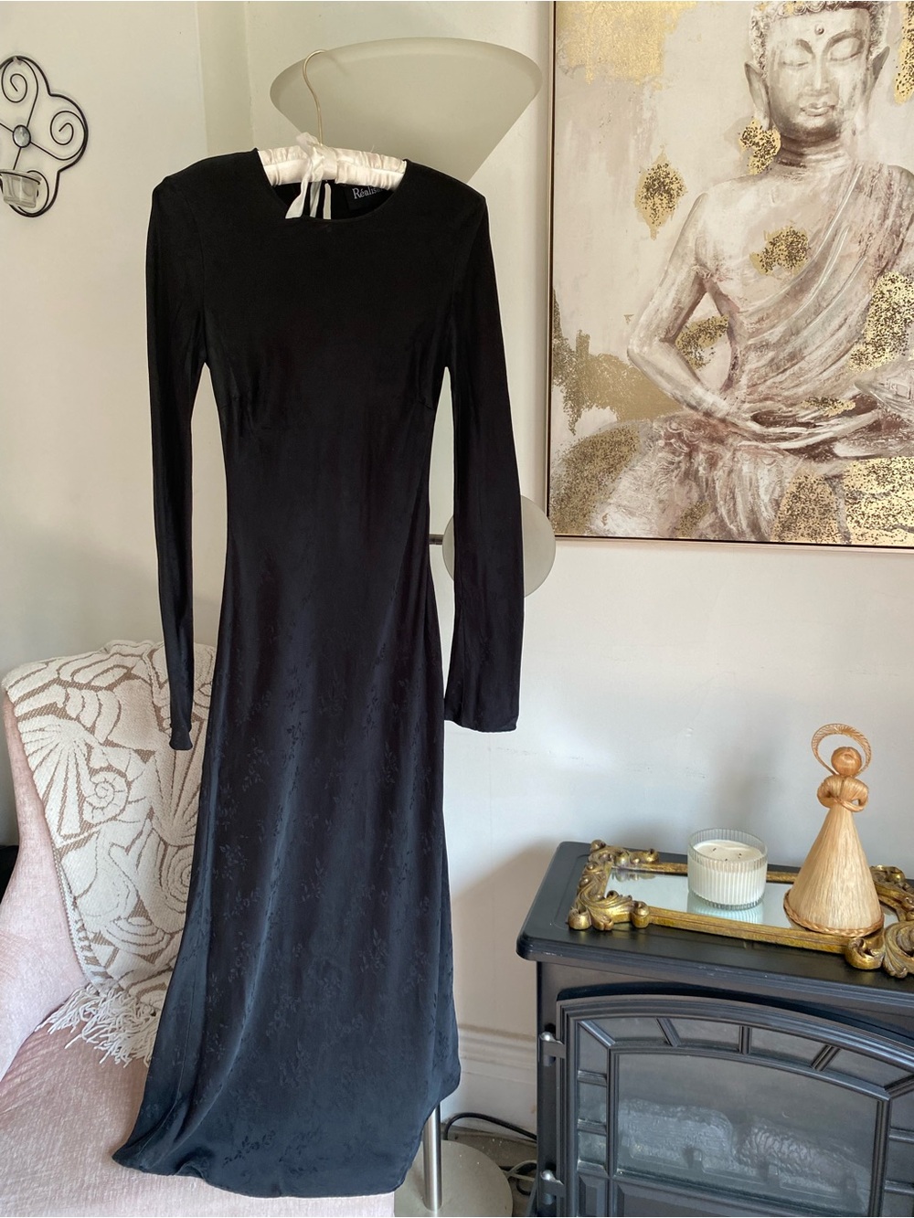 REFORMATION BLACK SILK MIDI DRESS - Picture 8 of 16
